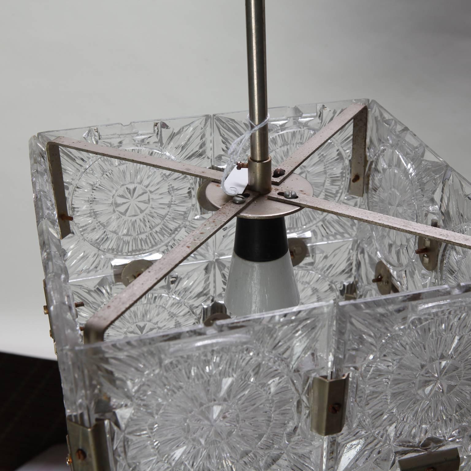 Molded Mid-Century Glass Cube Pendant Light in the style of Kalmar