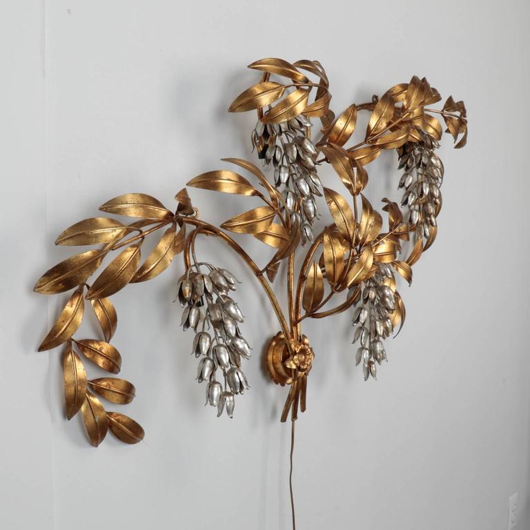 Large Italian Gold and Silver Gilt Metal Wisteria Wall Sconce For Sale at 1stdibs