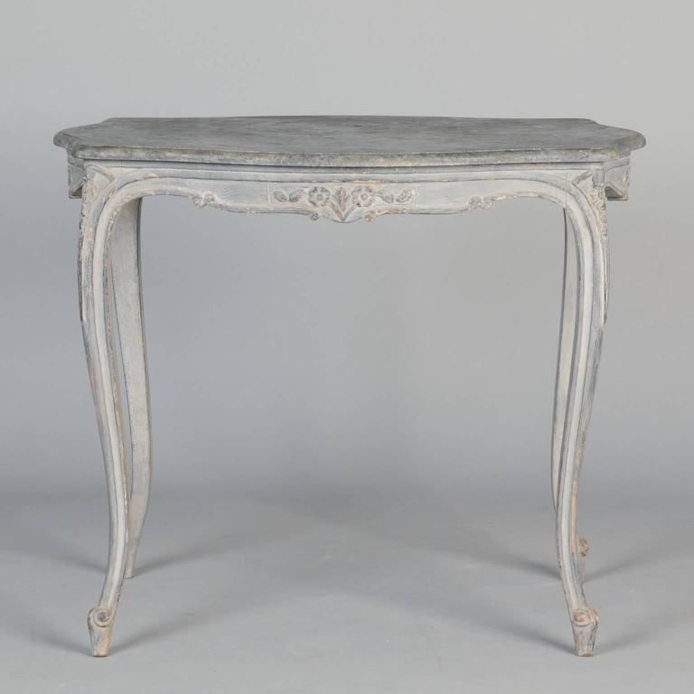 Wood French Painted and Carved Blue Side Table For Sale