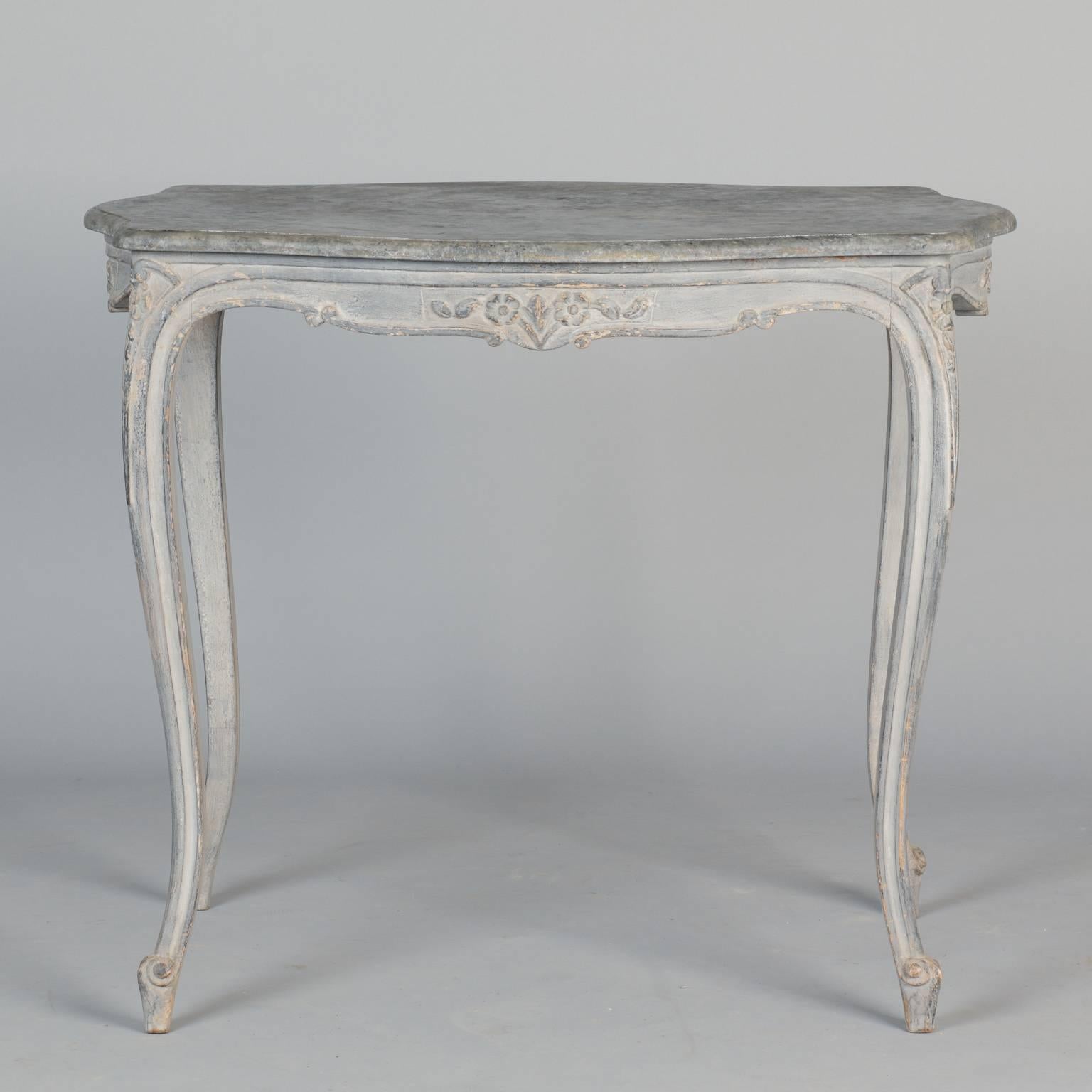 20th Century French Painted and Carved Blue Side Table