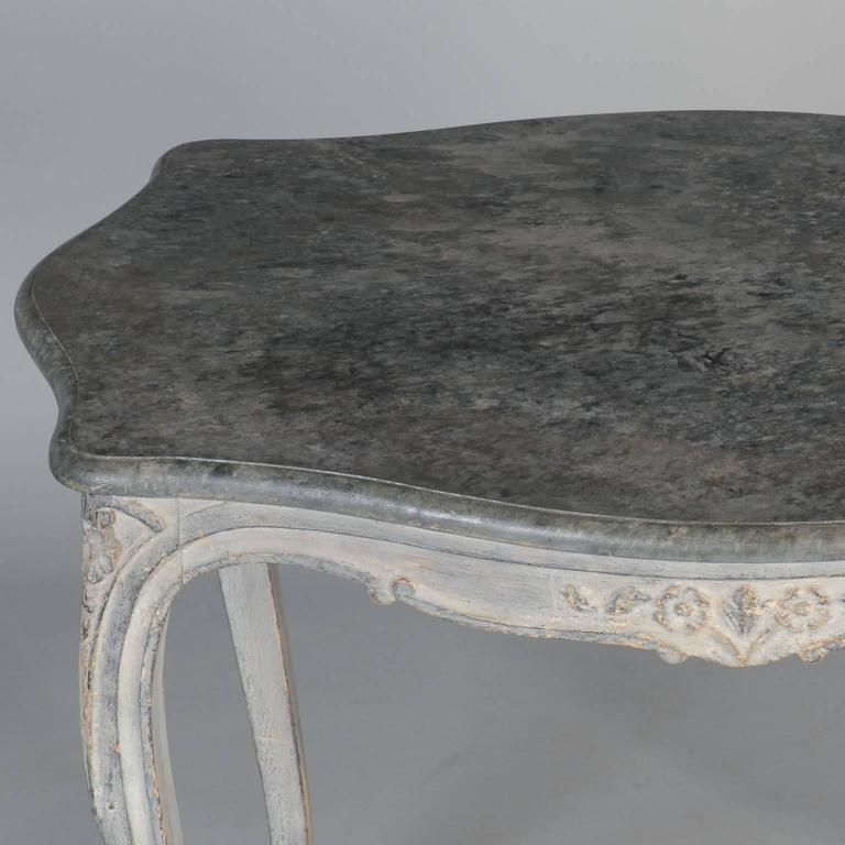 French Painted and Carved Blue Side Table For Sale 1