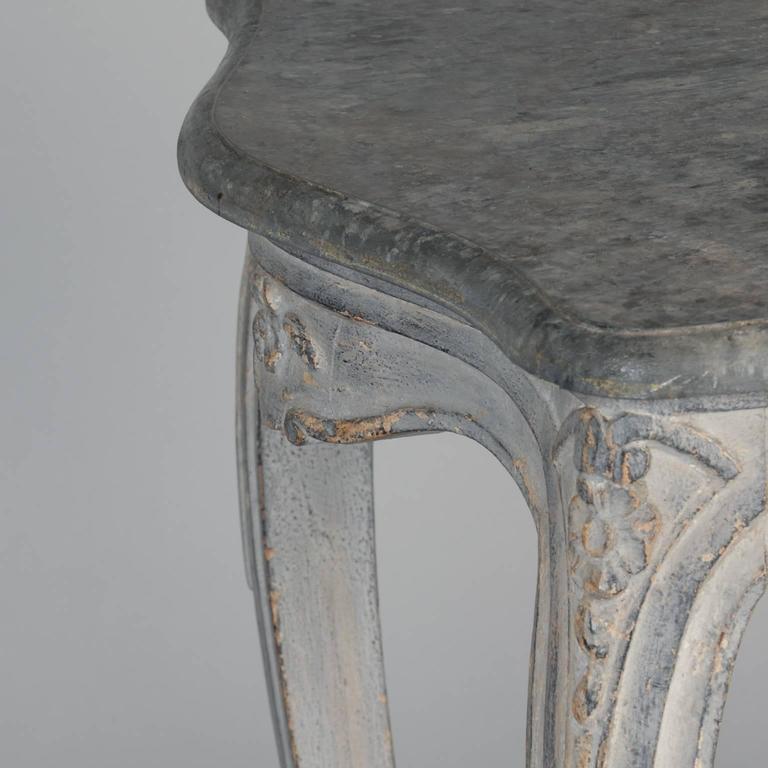 French Painted and Carved Blue Side Table For Sale 4