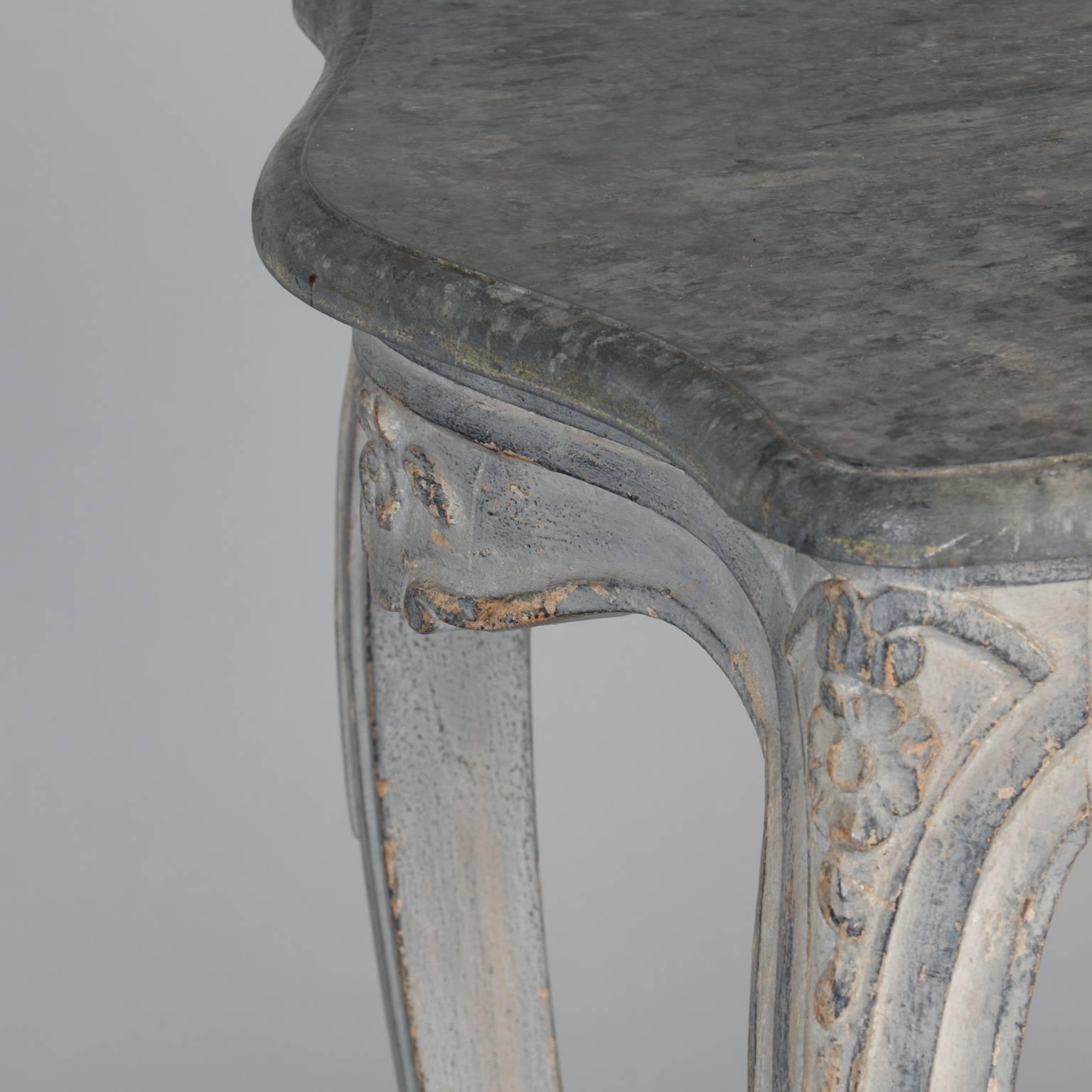 French Painted and Carved Blue Side Table 3
