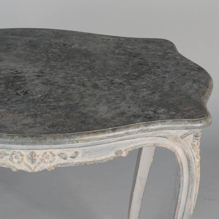 French Painted and Carved Blue Side Table For Sale 3
