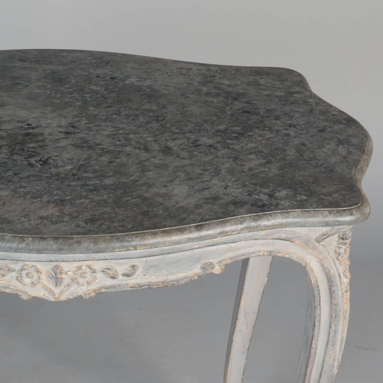 French Painted and Carved Blue Side Table 2