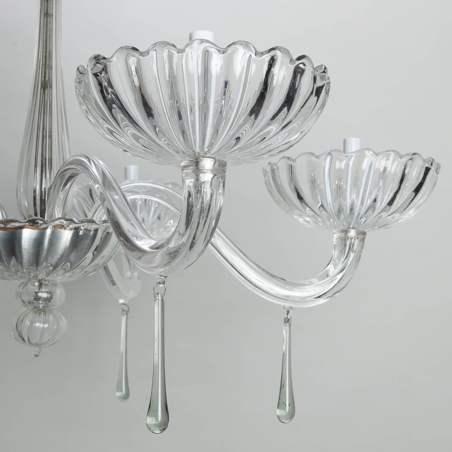 Mid-Century Modern Mid-Century Clear Five-Light Murano Glass Chandelier