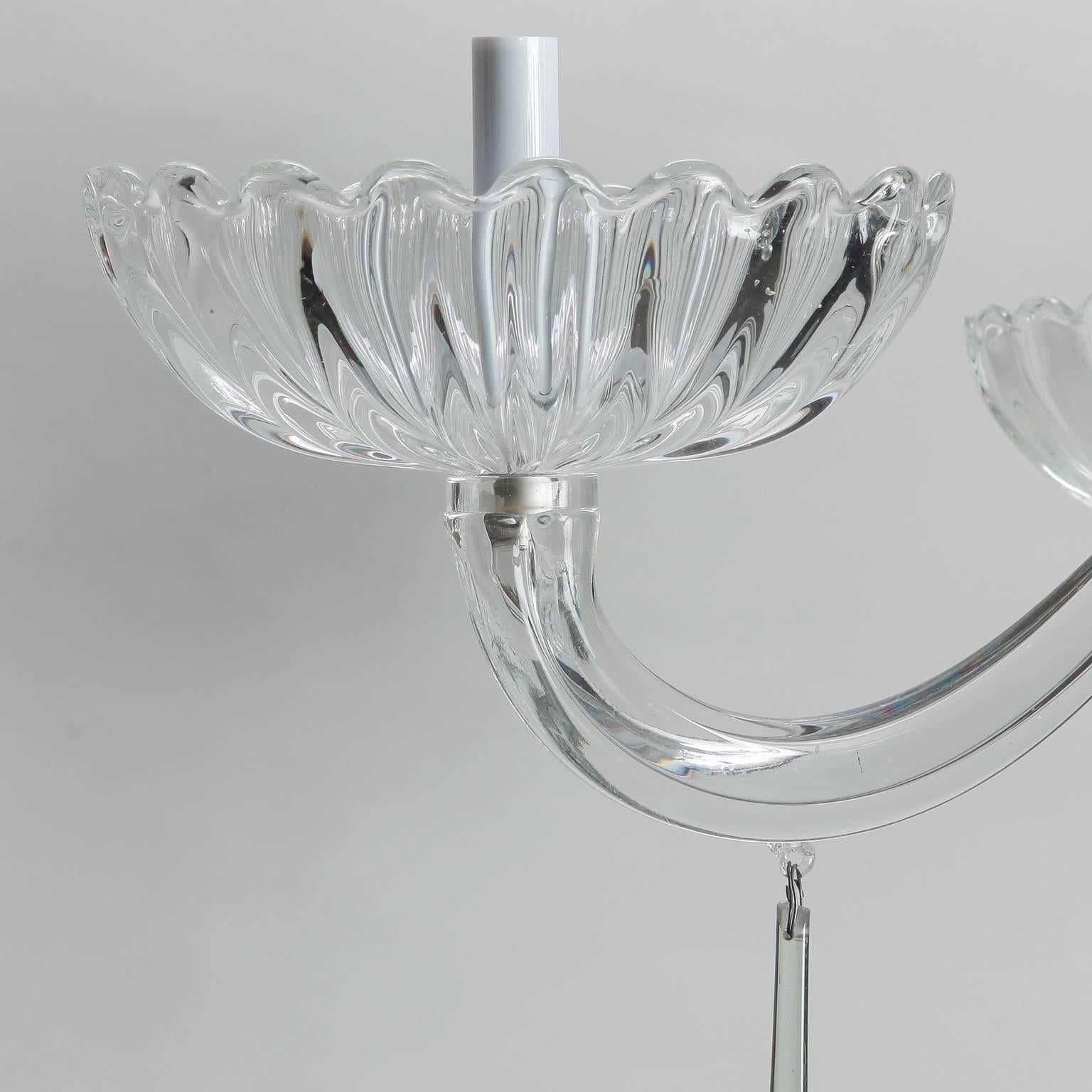 Italian Mid-Century Clear Five-Light Murano Glass Chandelier