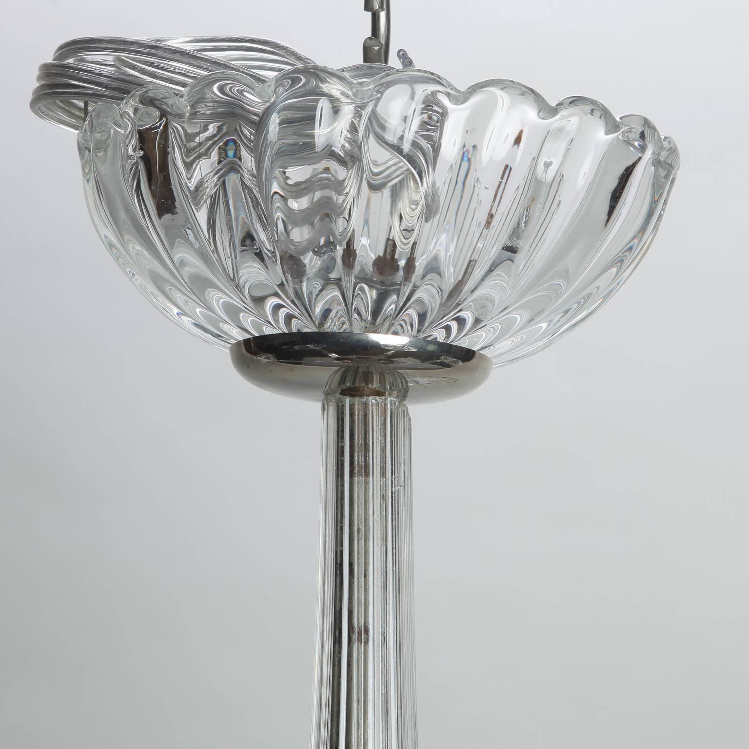 Mid-Century Clear Five-Light Murano Glass Chandelier In Excellent Condition In Troy, MI