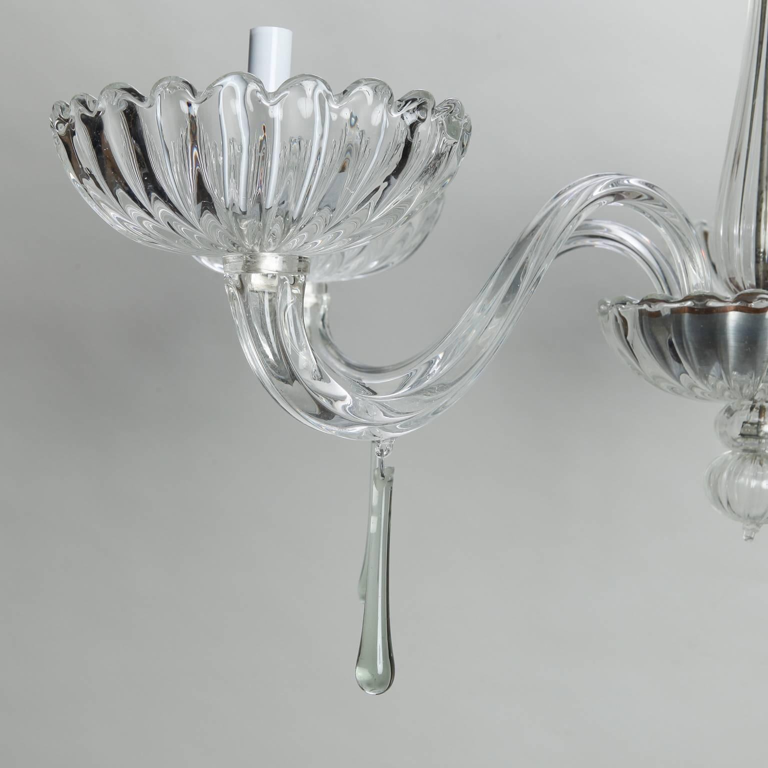 20th Century Mid-Century Clear Five-Light Murano Glass Chandelier