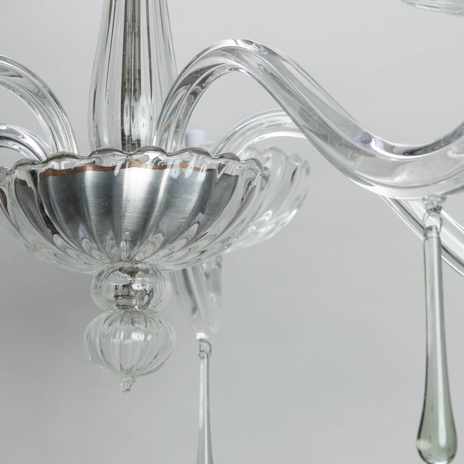 Mid-Century Clear Five-Light Murano Glass Chandelier 1
