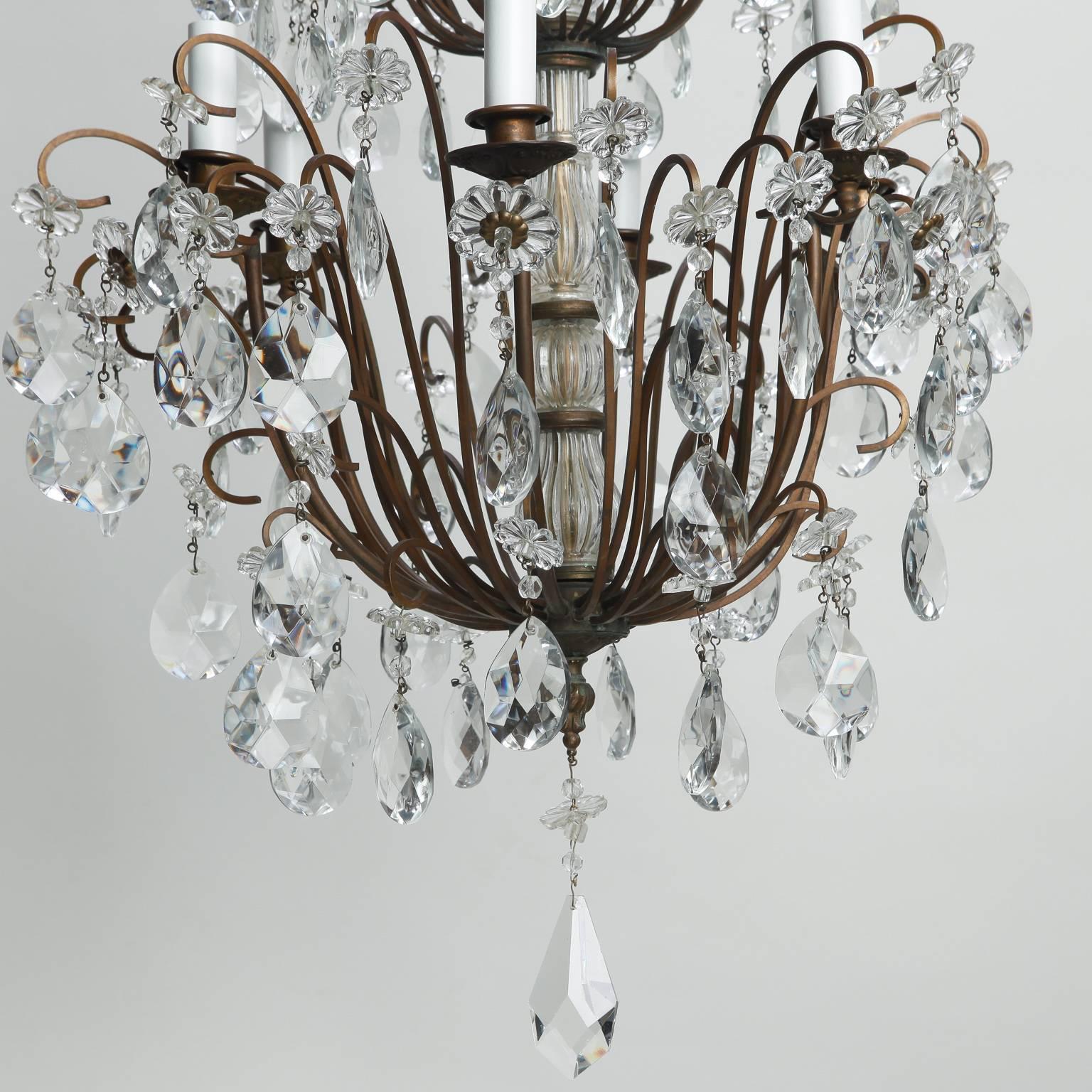 Italian Three-Tier Crystal Chandelier with Dark Metal Frame In Excellent Condition In Troy, MI