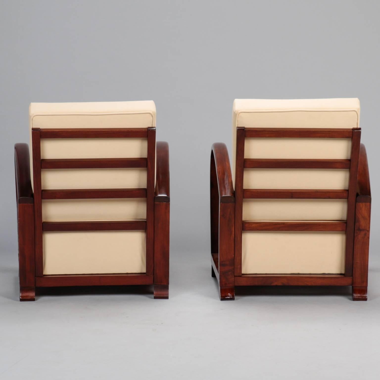 European Pair of Art Deco Chairs with Curved Palisander Arms
