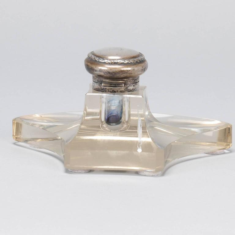 Clear Glass Inkwell with Sterling Silver Top For Sale at 1stDibs