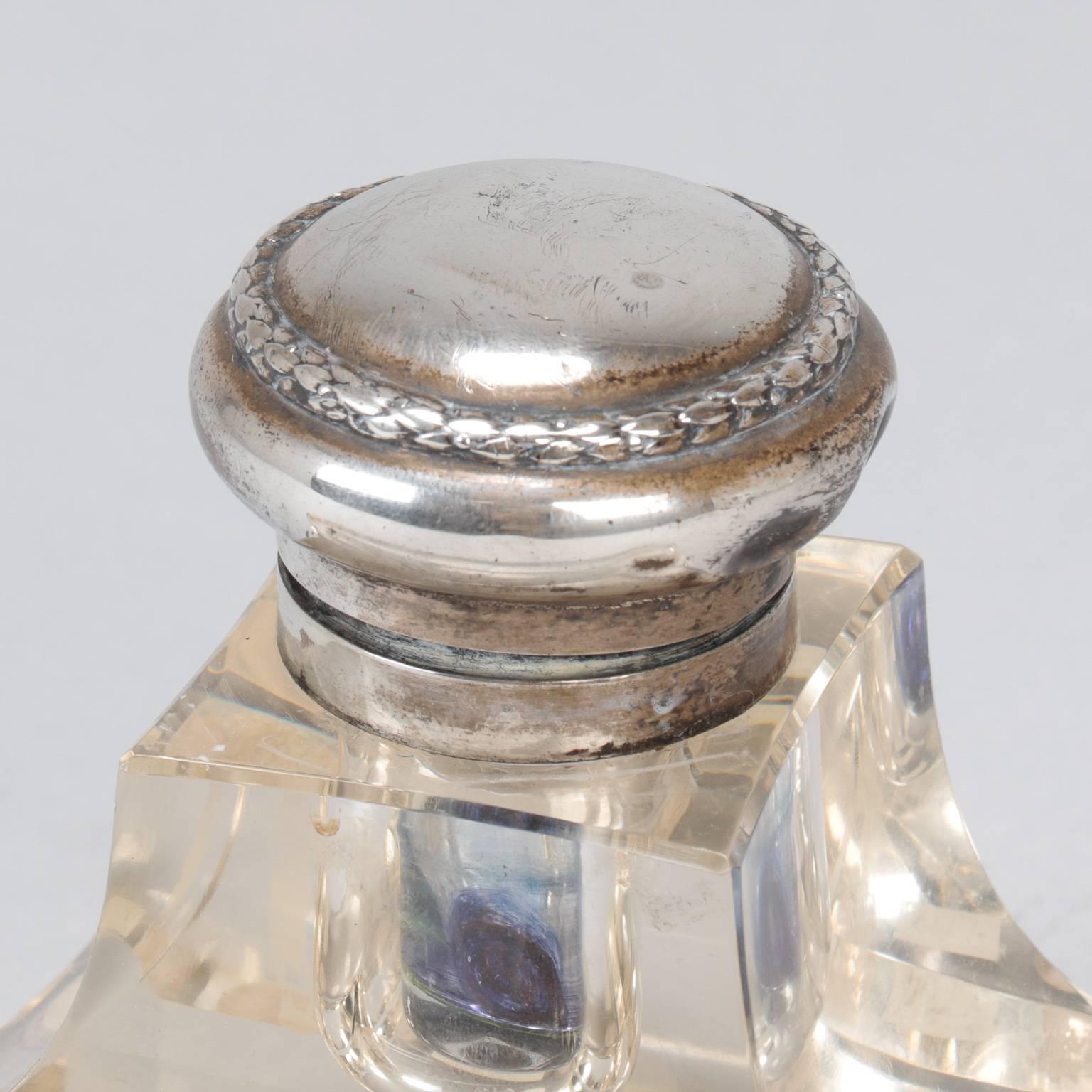 Clear Glass Inkwell with Sterling Silver Top 1