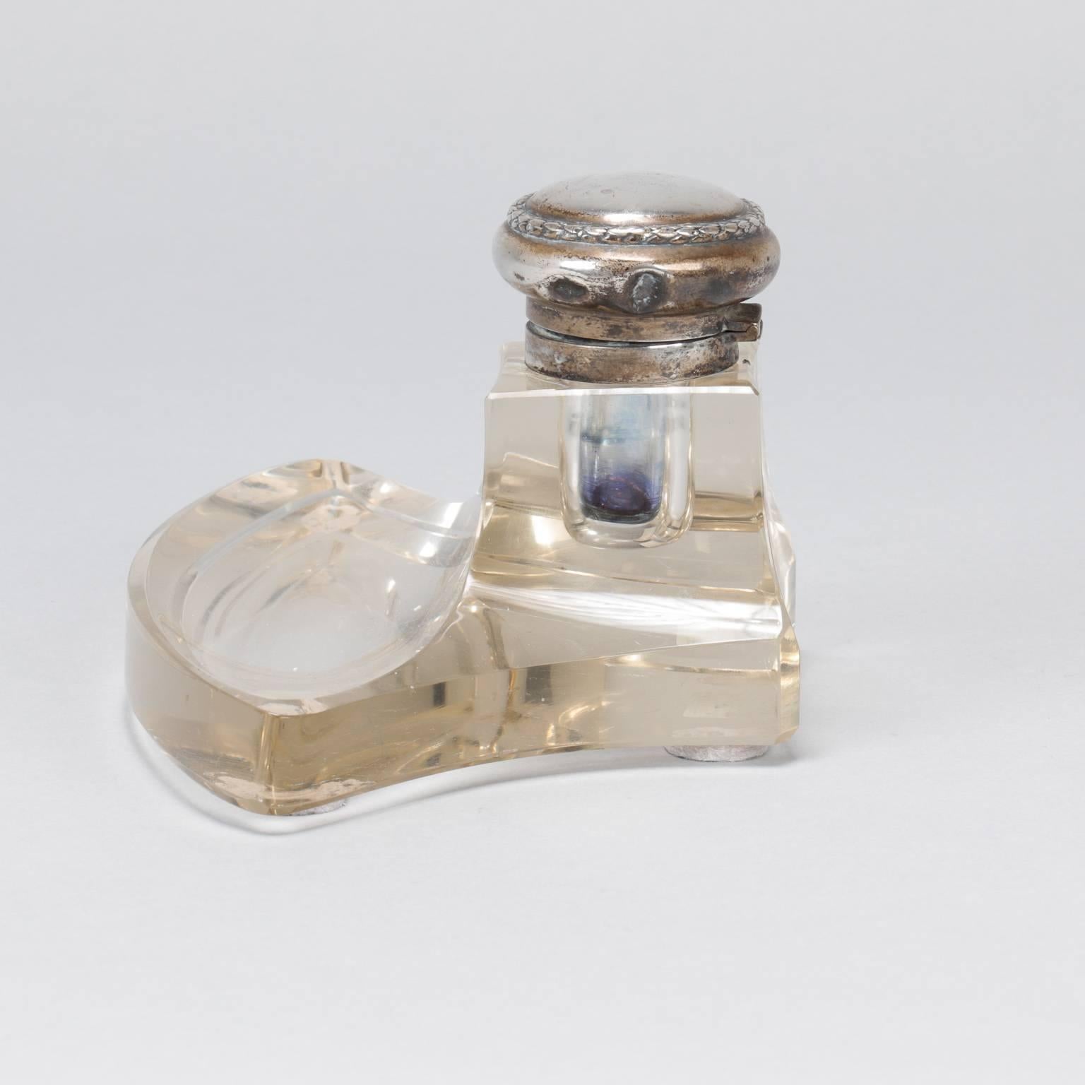 Clear Glass Inkwell with Sterling Silver Top 2