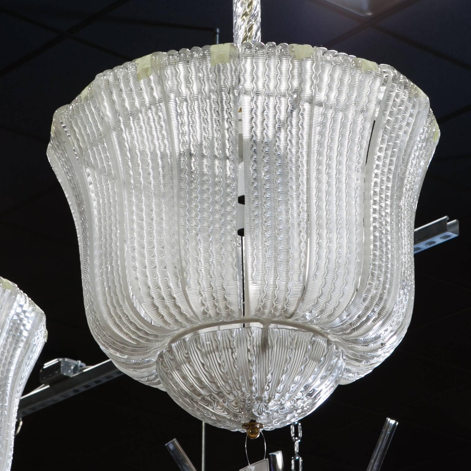 Italian Barovier and Toso Clear Glass Hanging Fixture or Lantern