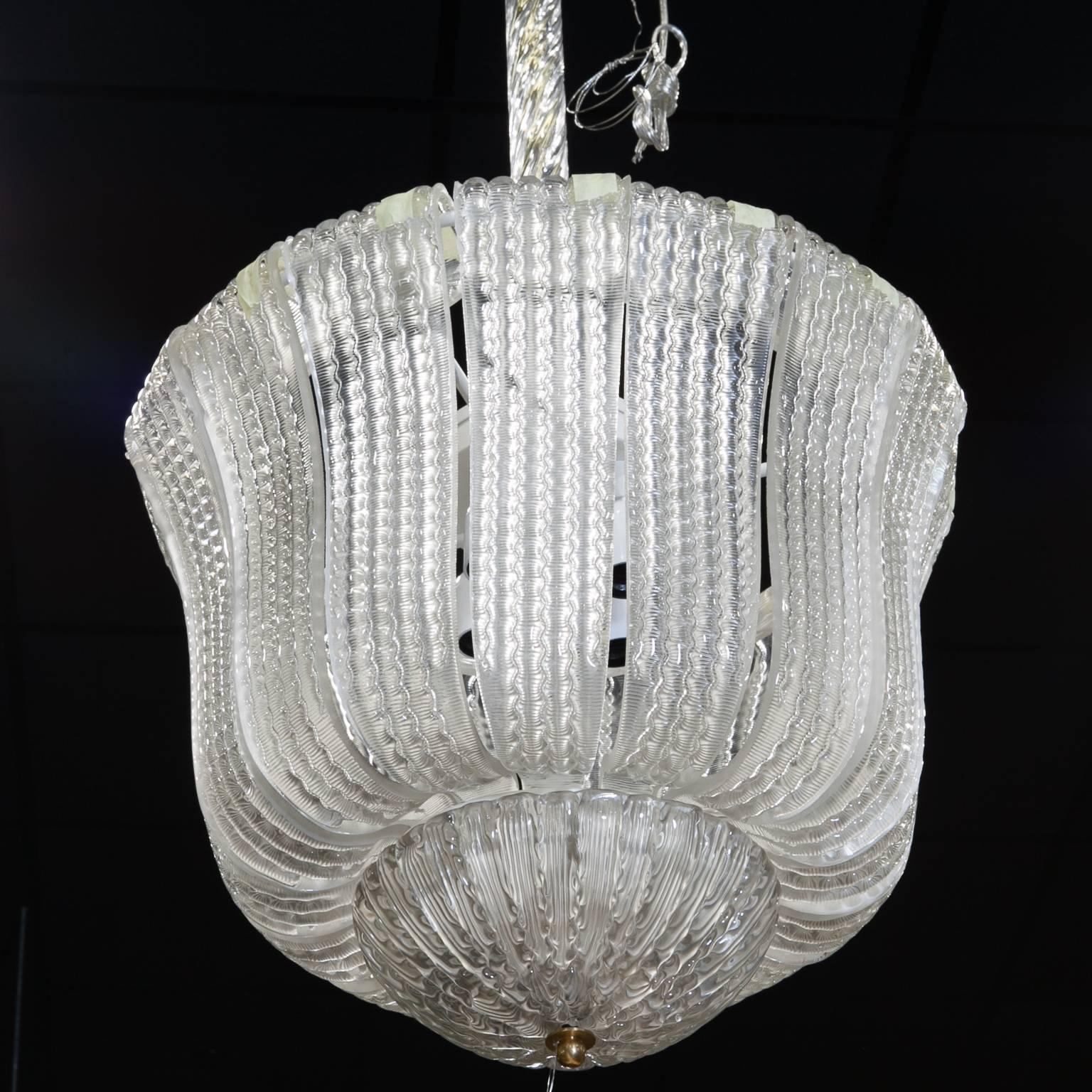 20th Century Barovier and Toso Clear Glass Hanging Fixture or Lantern