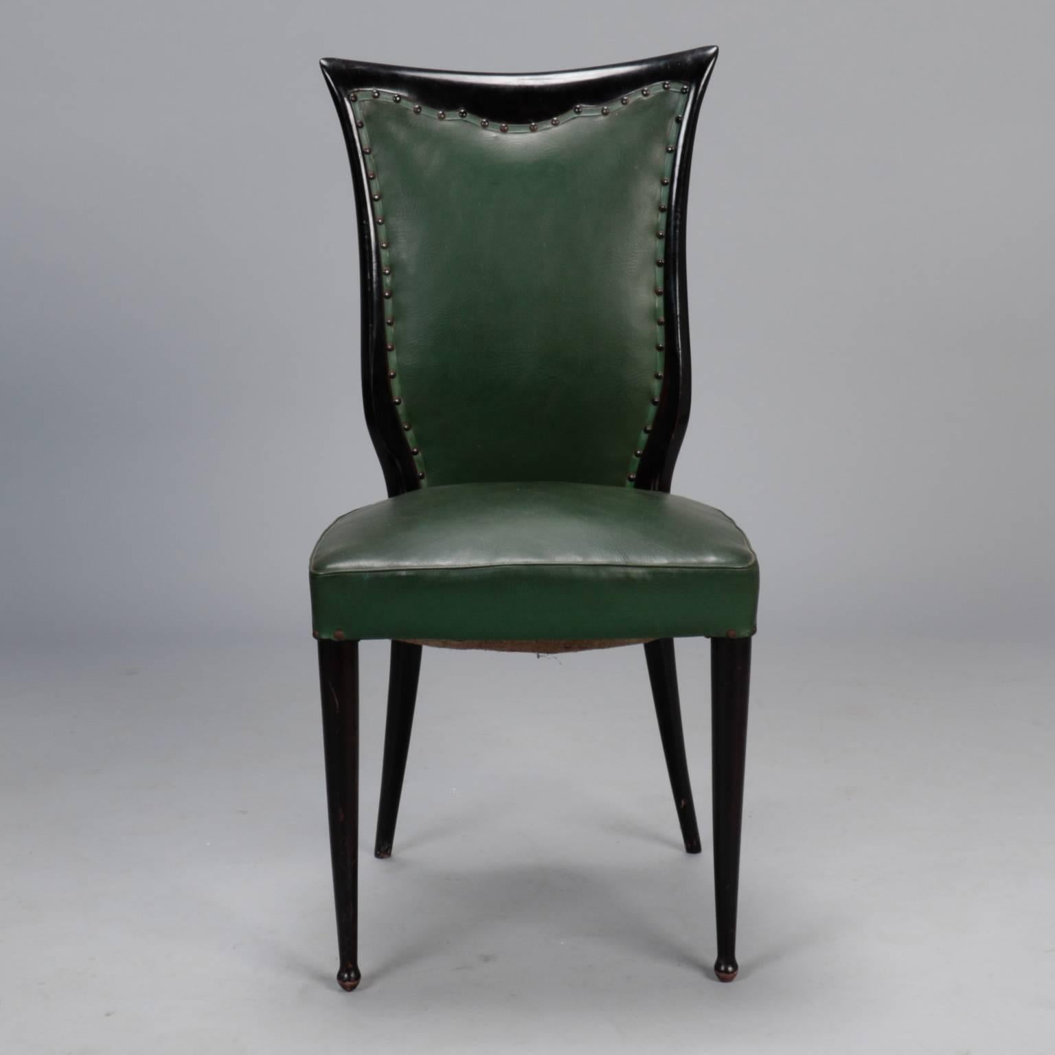 Mid-Century Modern Set of Six Dark Wood Frame Chairs Attributed to Osvaldo Borsani