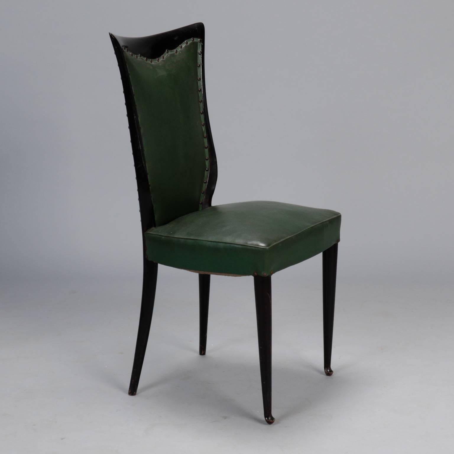 Stained Set of Six Dark Wood Frame Chairs Attributed to Osvaldo Borsani