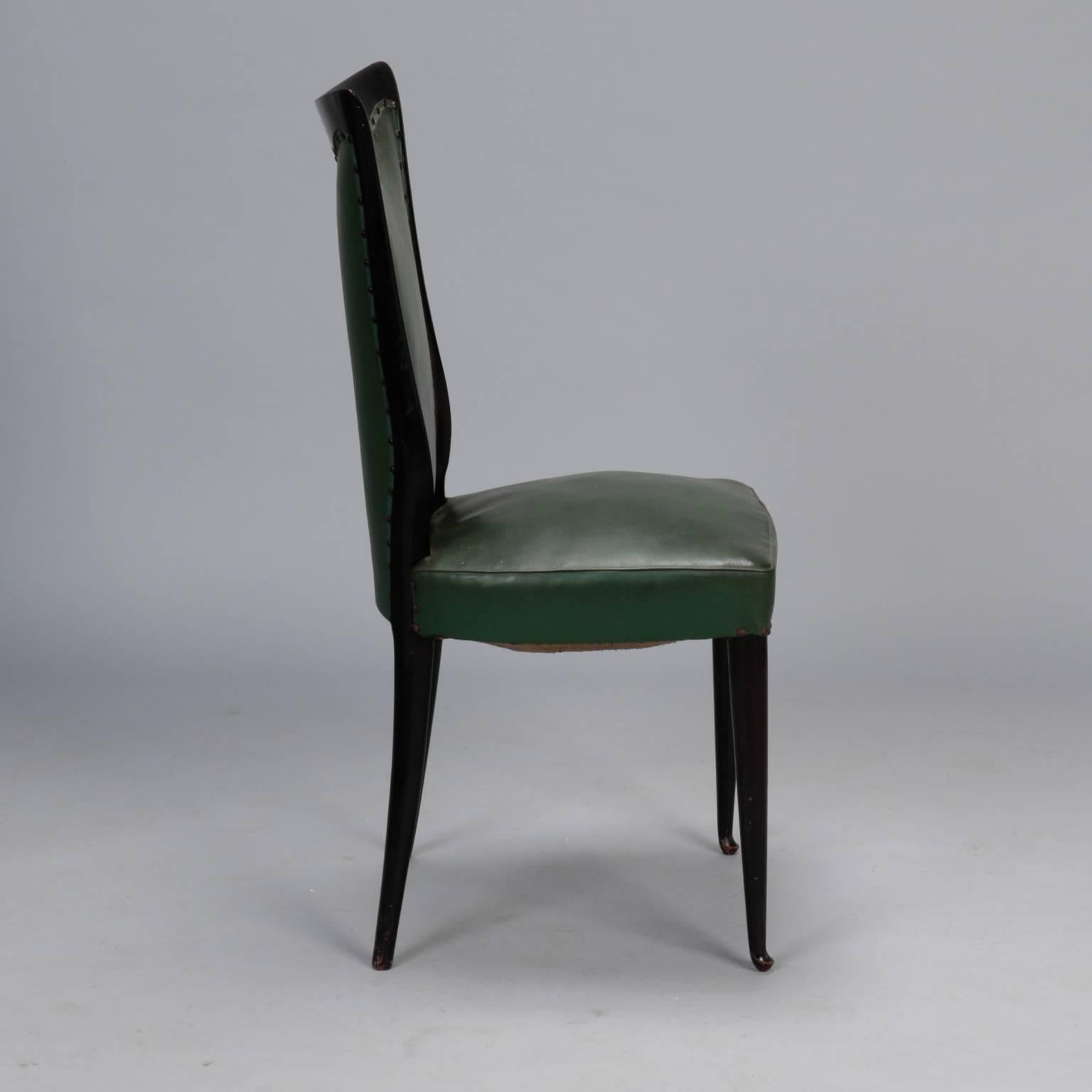 Italian Set of Six Dark Wood Frame Chairs Attributed to Osvaldo Borsani