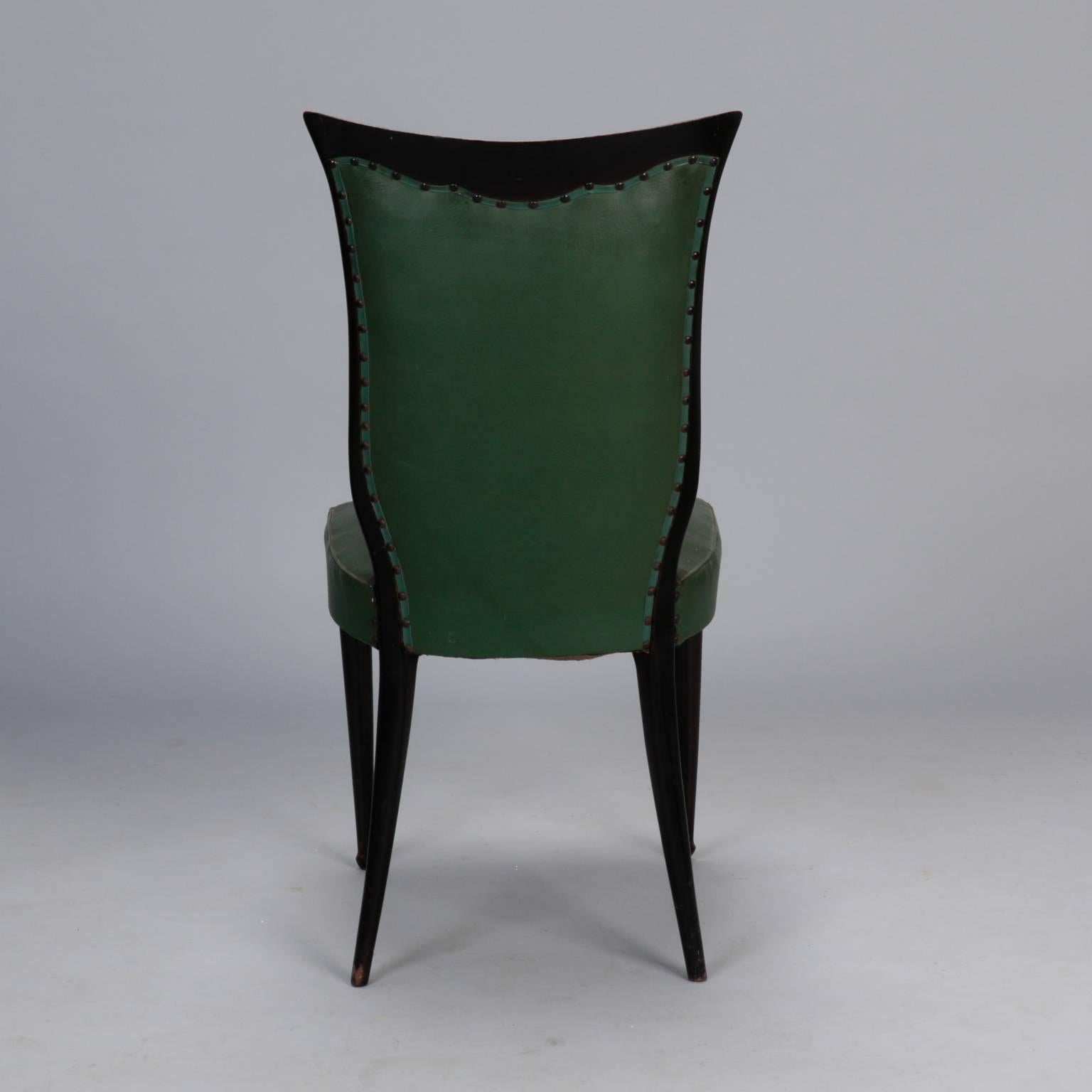 Set of Six Dark Wood Frame Chairs Attributed to Osvaldo Borsani In Good Condition In Troy, MI