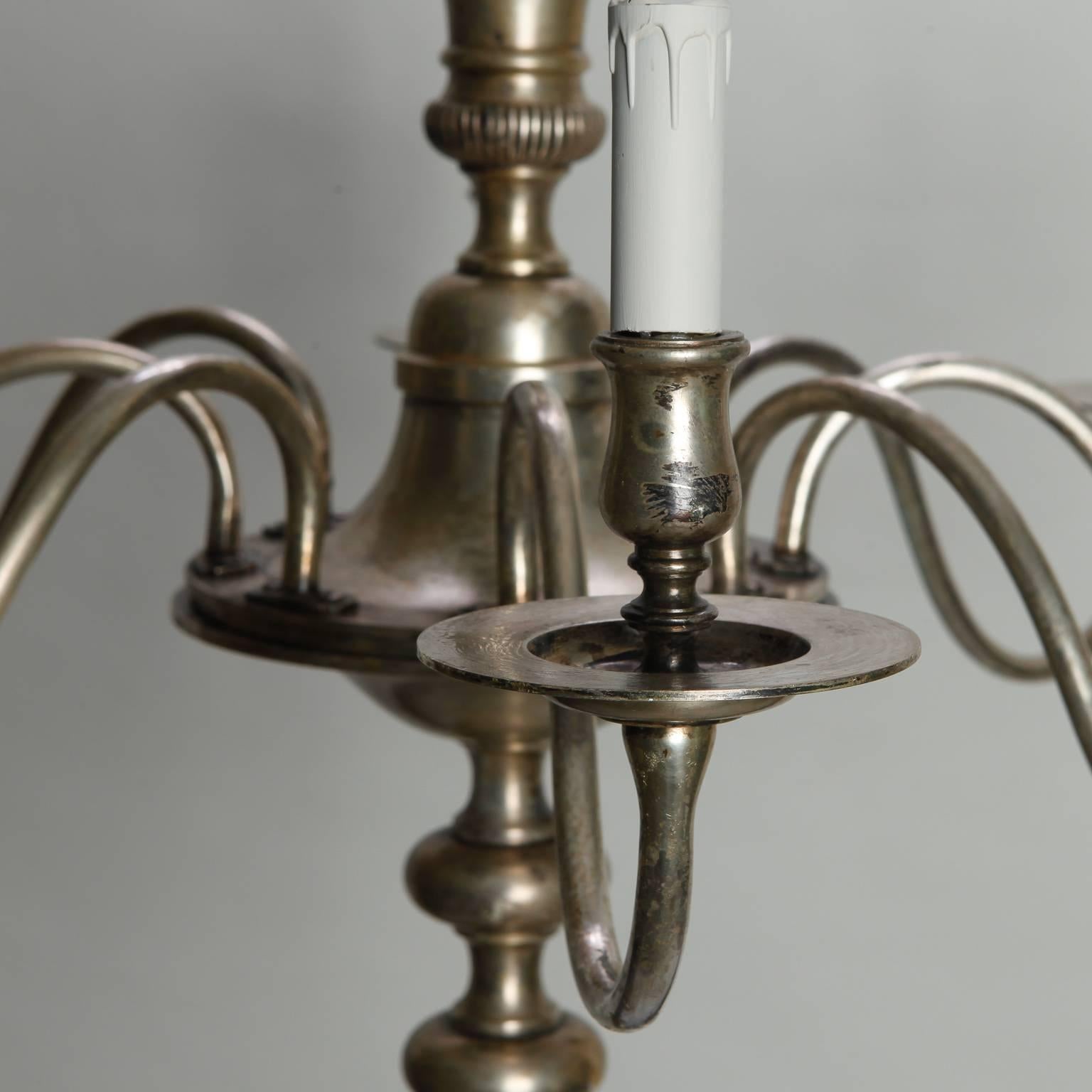 20th Century French Eight-Light Silver Metal Chandelier
