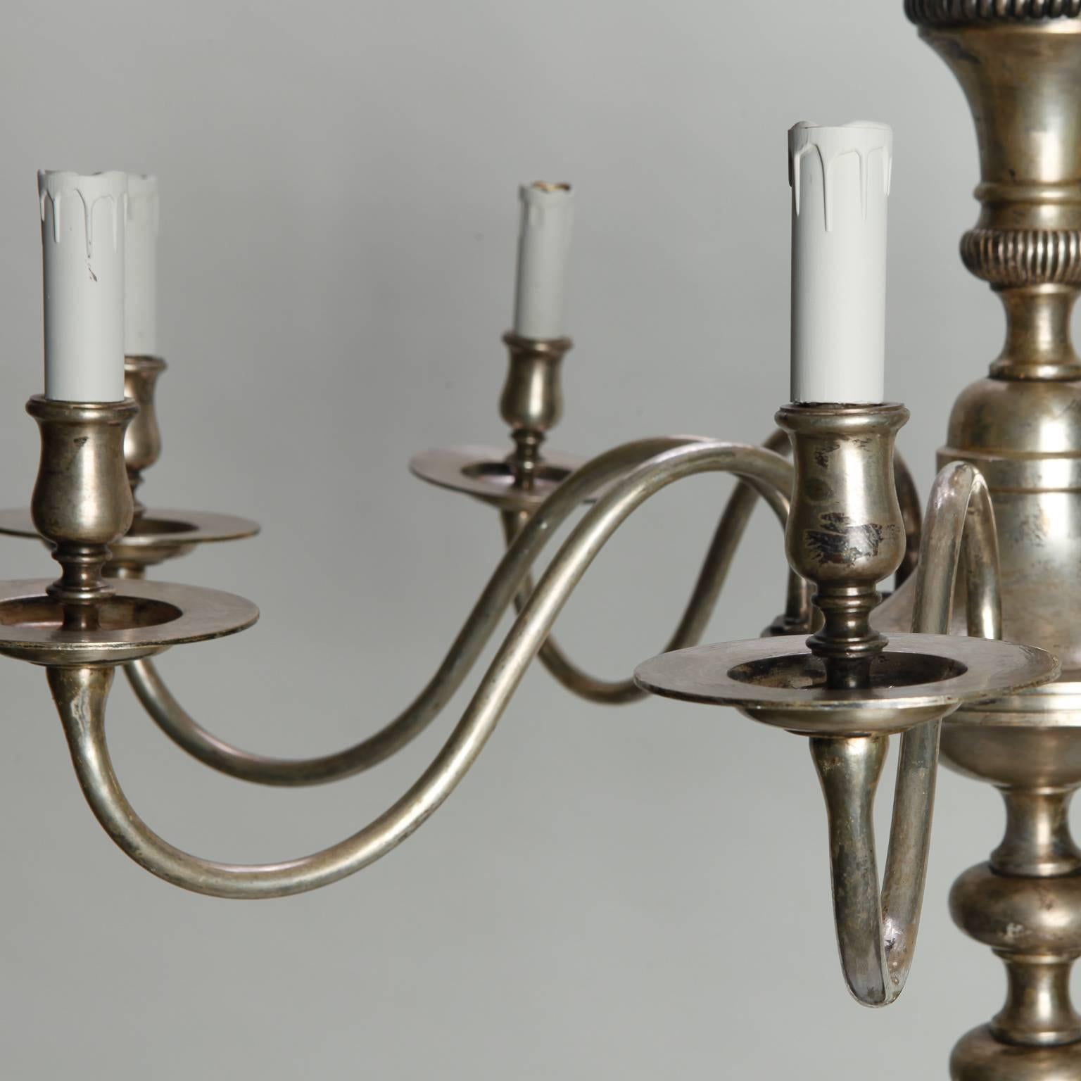 French Eight-Light Silver Metal Chandelier In Good Condition In Troy, MI