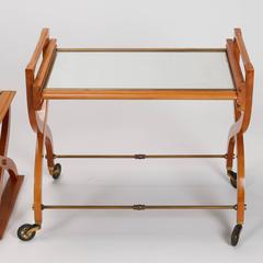 French, Mid-Century Serving Trolley with Coordinating Self Storing Table