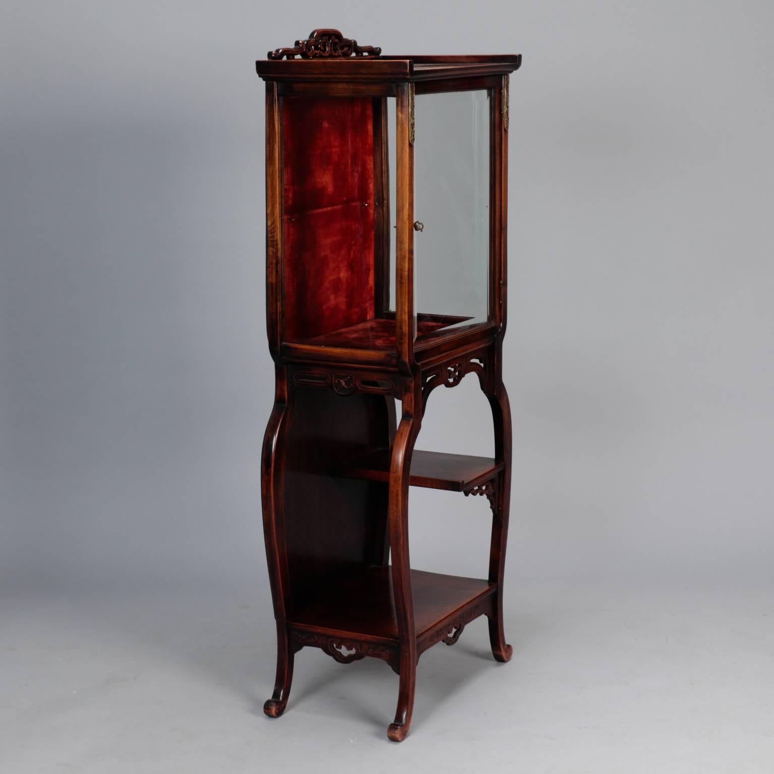 20th Century Tall Narrow Chinese Carved Wood Display Cabinet
