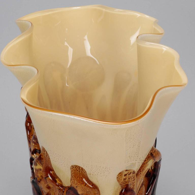 Tall Cream Color Murano Vase Encased in Applied Gold Glass at 1stDibs