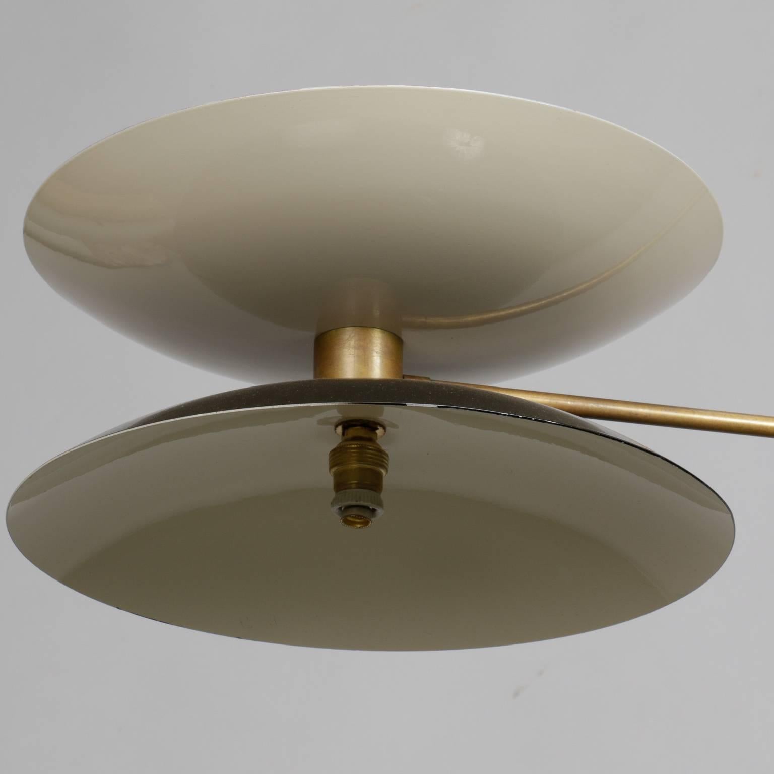 Mid-Century Modern Mid-Century Italian Stilnovo Style Brass and Enameled Metal Light Fixture