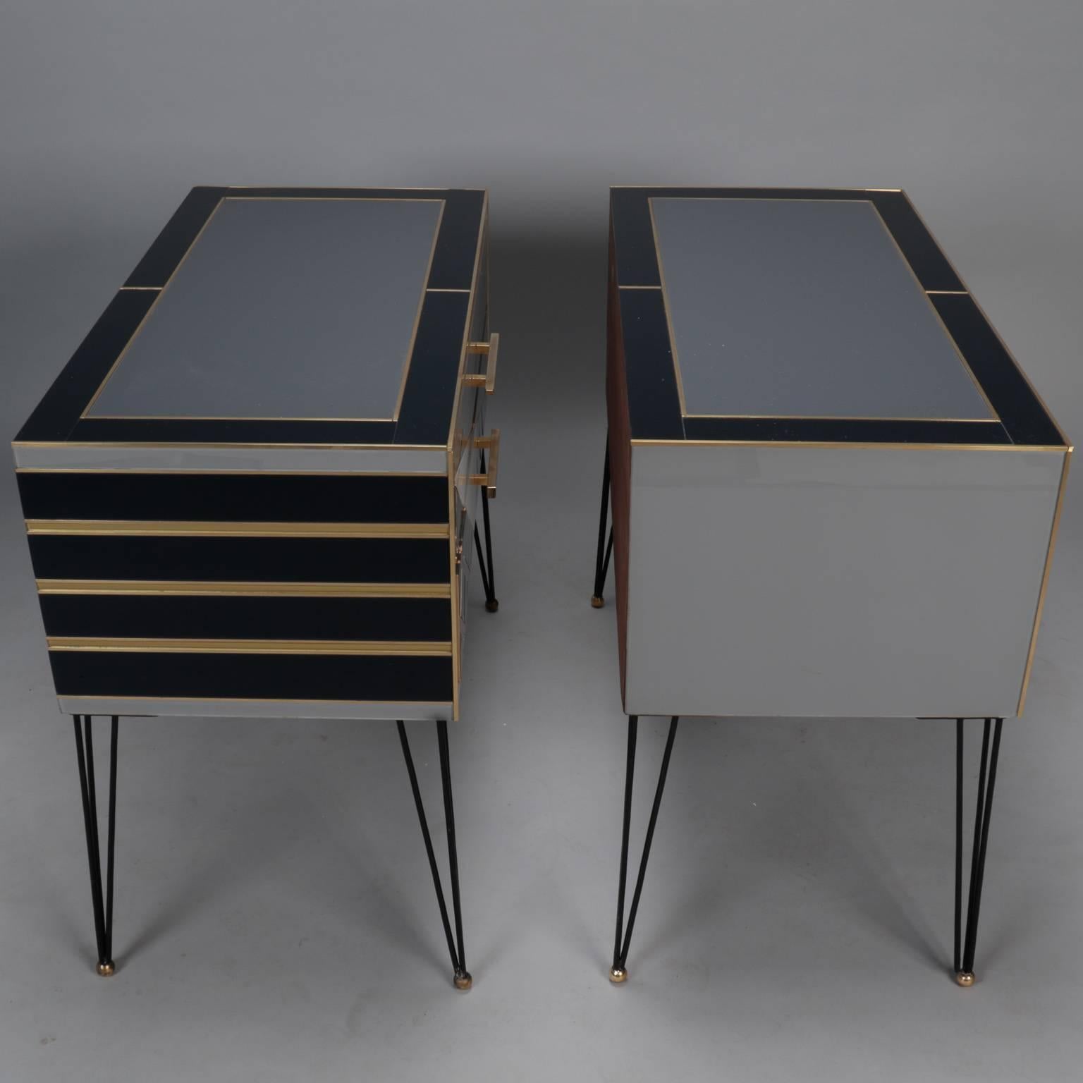 Pair of Italian Two-Drawer Cabinets with Murano Glass and Brass Inlays 1