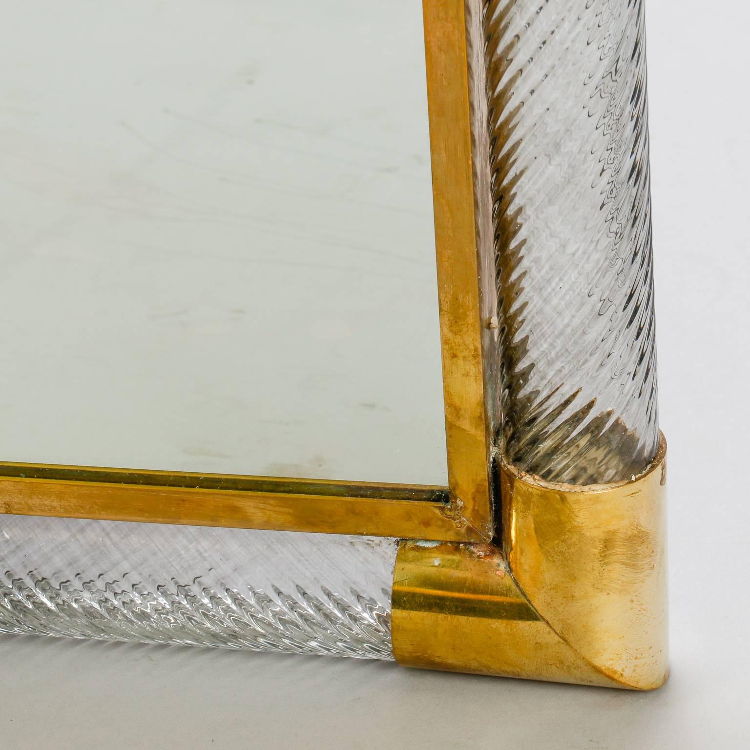 20th Century Mid-Century Mirror with Murano Glass and Brass Frame