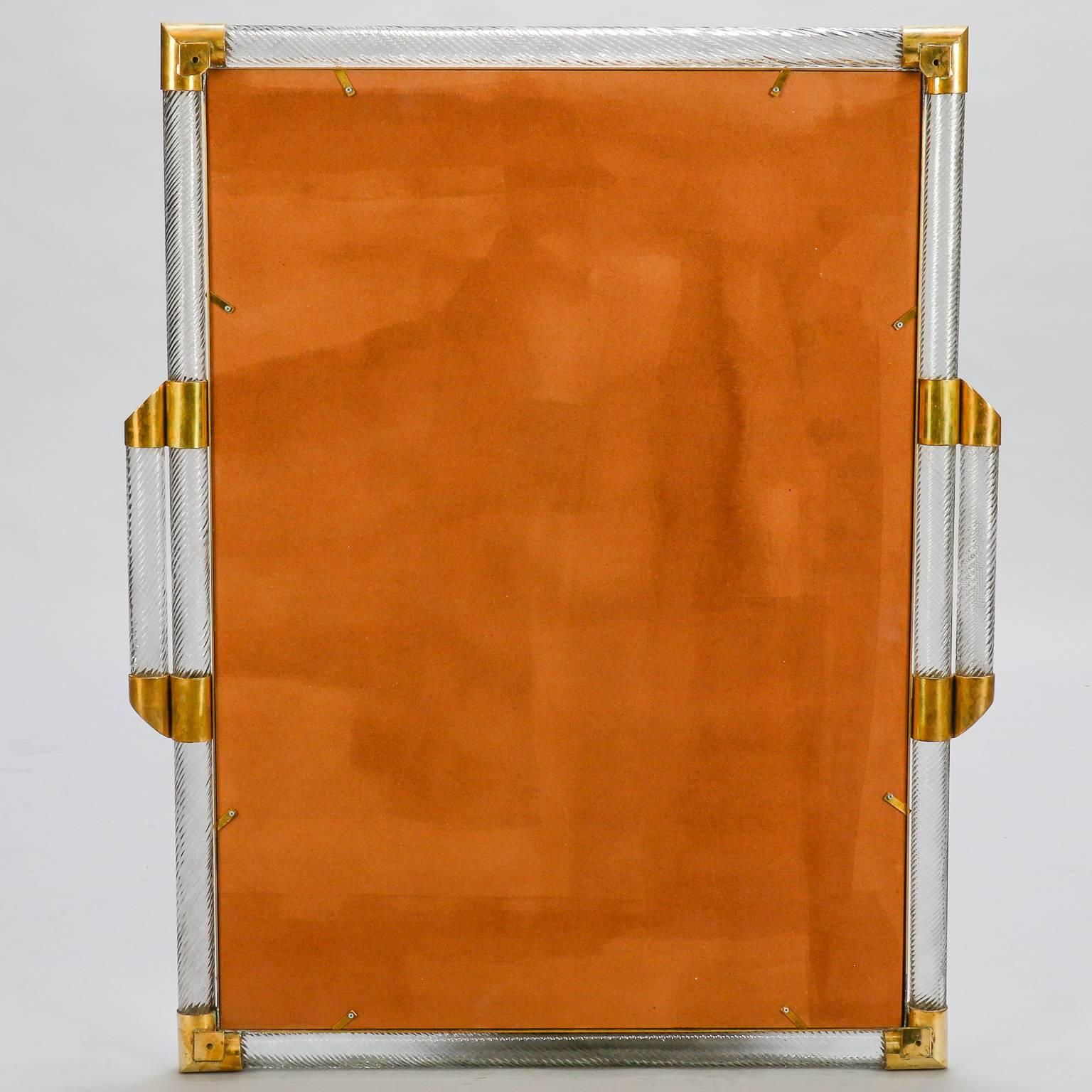Blown Glass Mid-Century Mirror with Murano Glass and Brass Frame