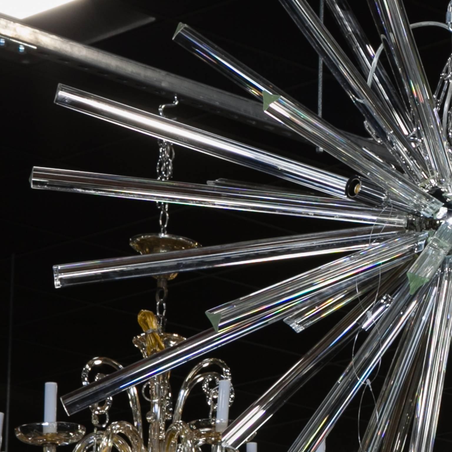 Chrome Monumental Mid-Century Italian Glass Rod Starburst Form Fixture