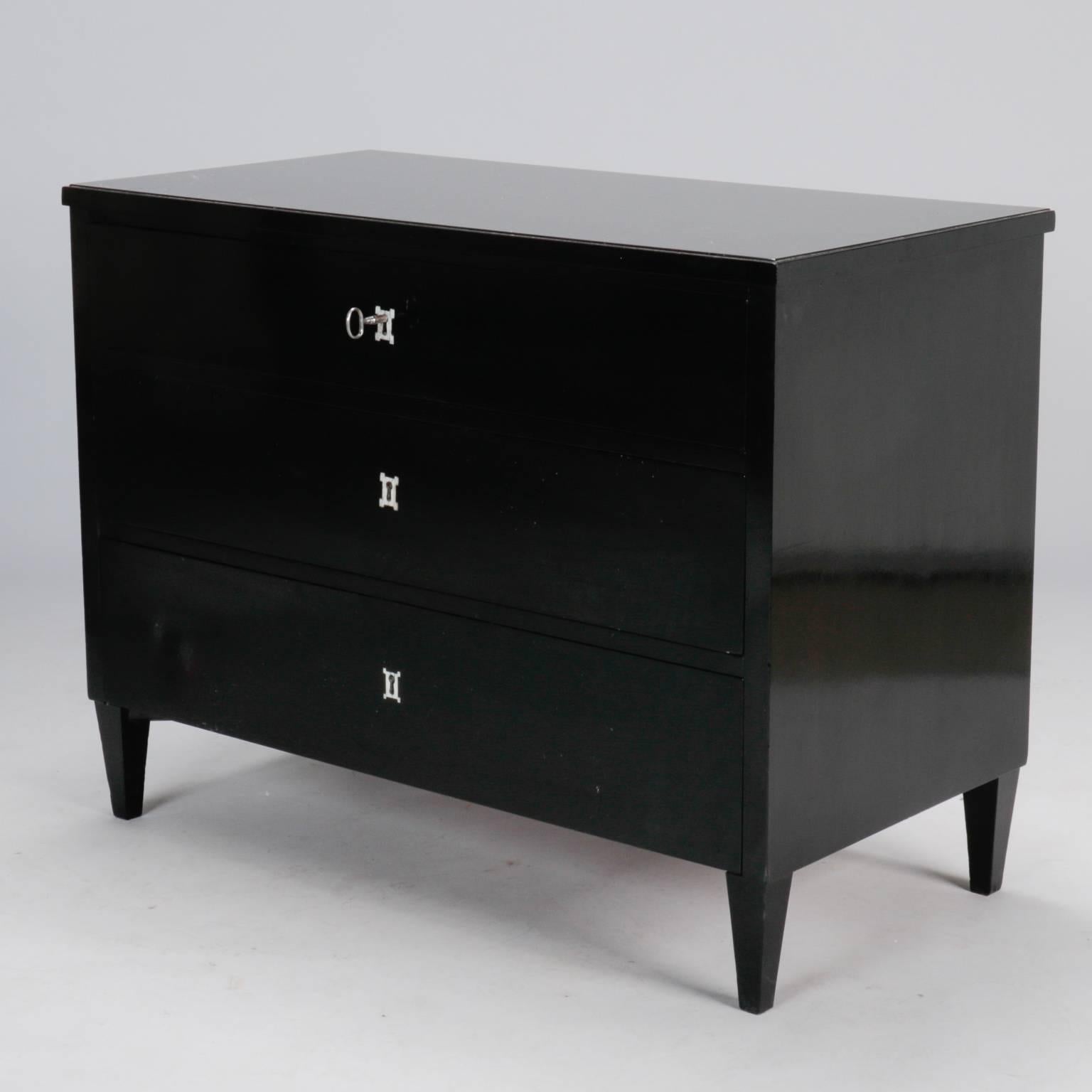 Wood Three-Drawer Ebonised Chest For Sale