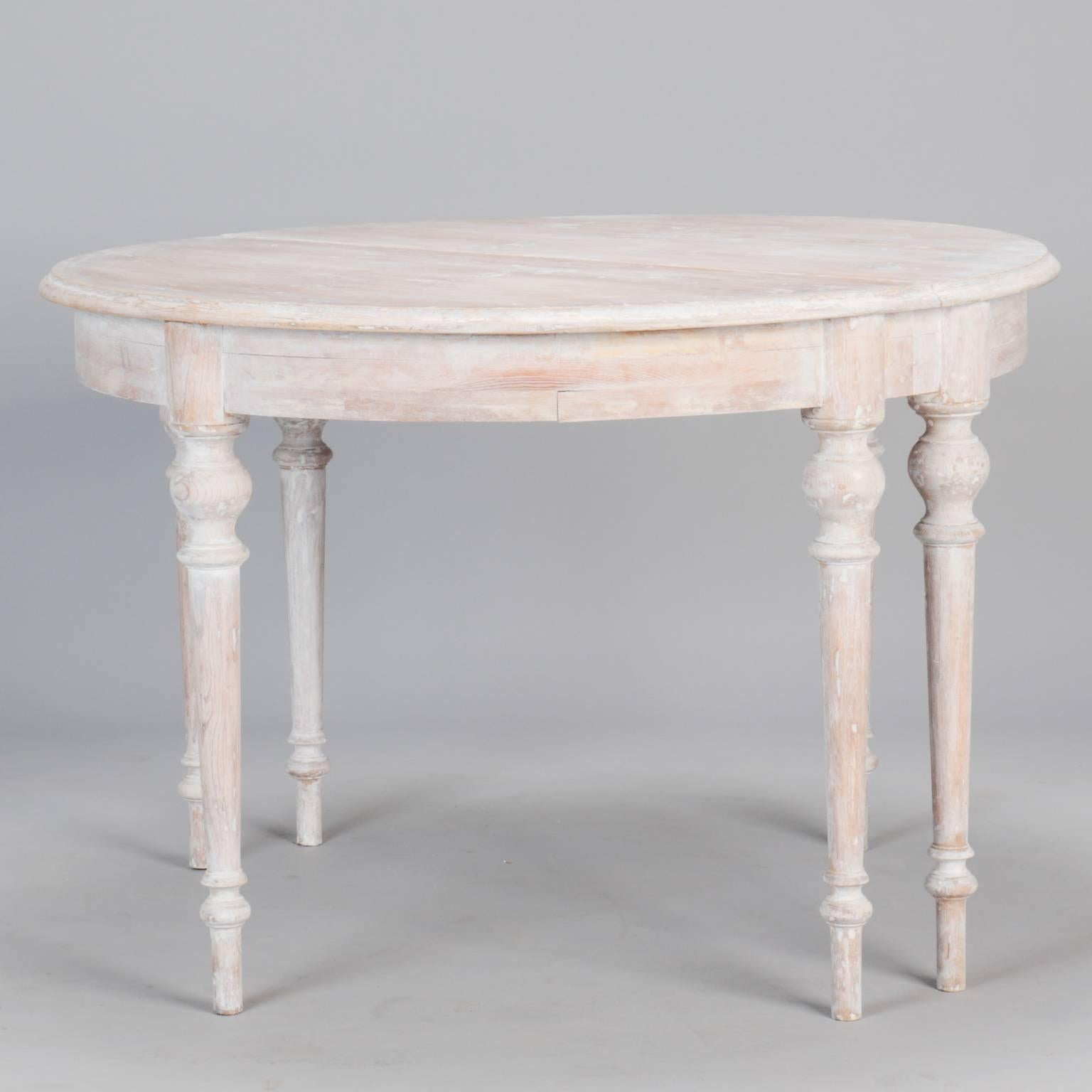 French Pair of White Painted Demilune Tables with Leaf