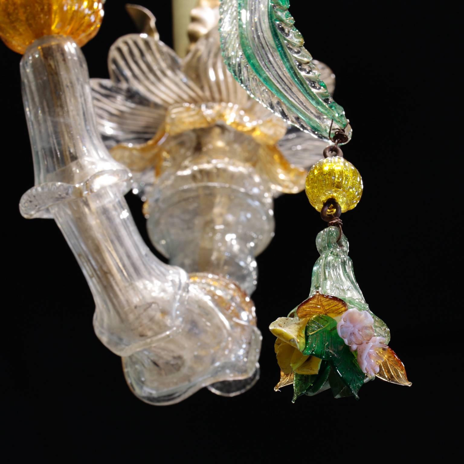 Italian 19th Century Venetian Chandelier with Glass and Porcelain Flowers