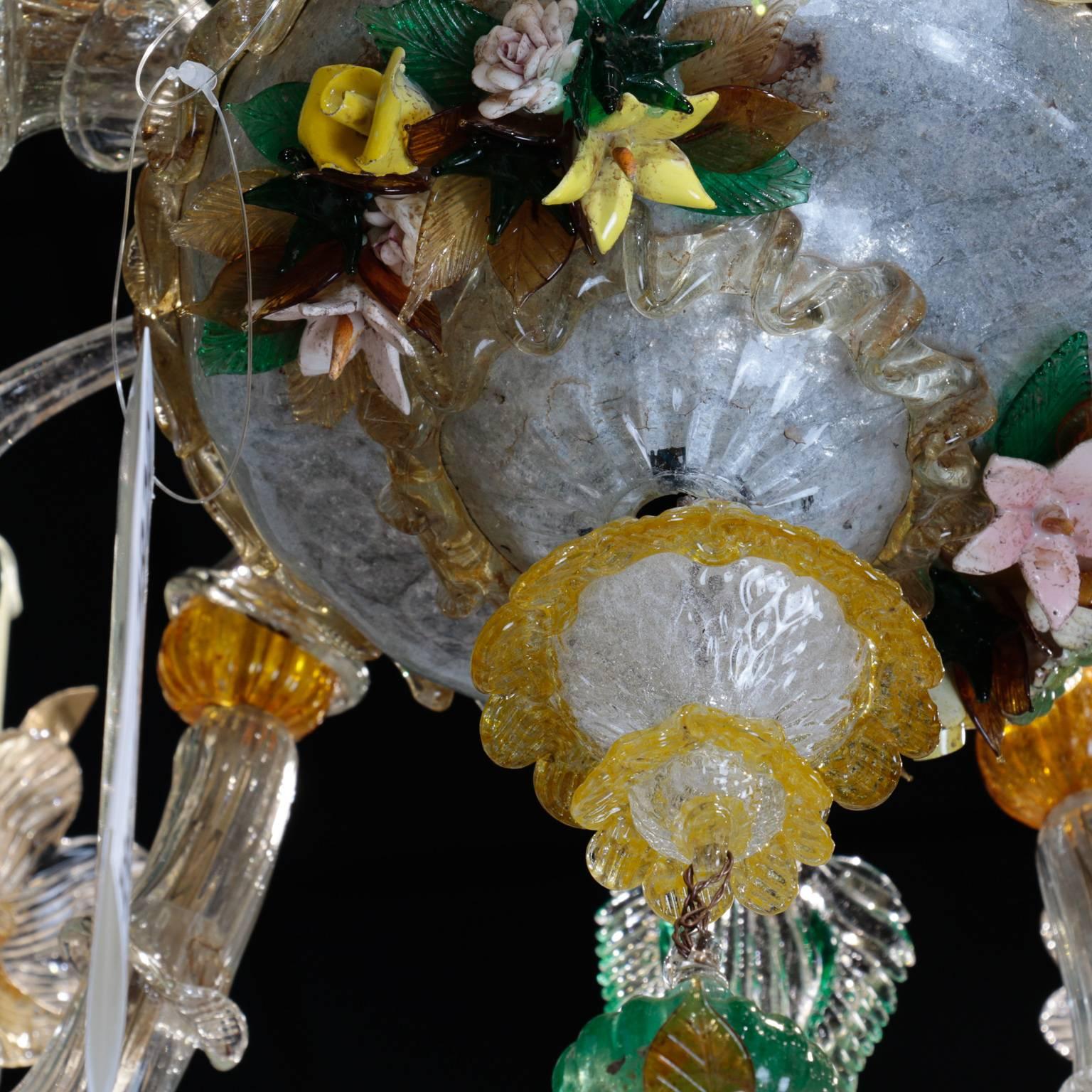 19th Century Venetian Chandelier with Glass and Porcelain Flowers 1