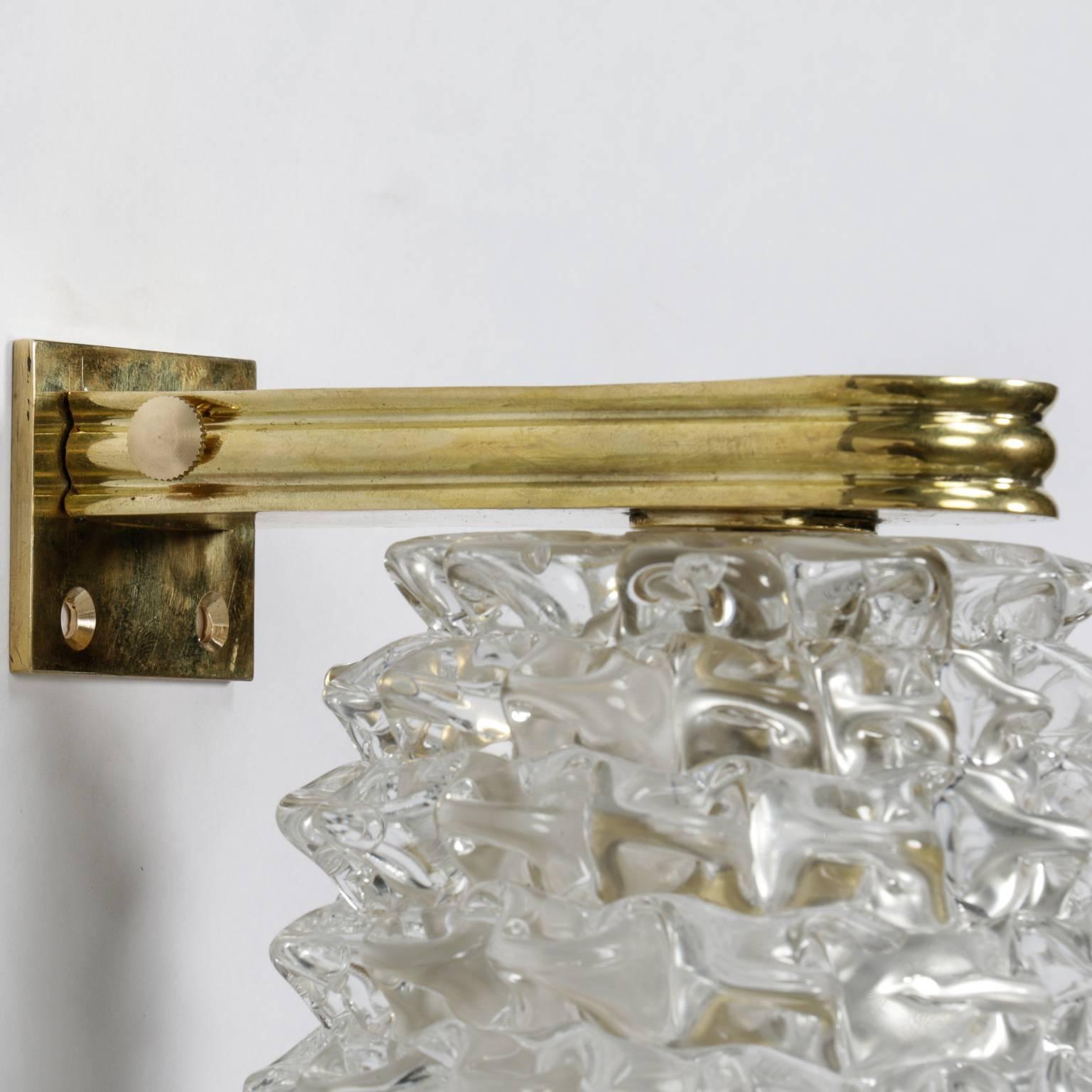 Italian Pair of Mid-Century Murano Bubble Glass and Brass Sconces