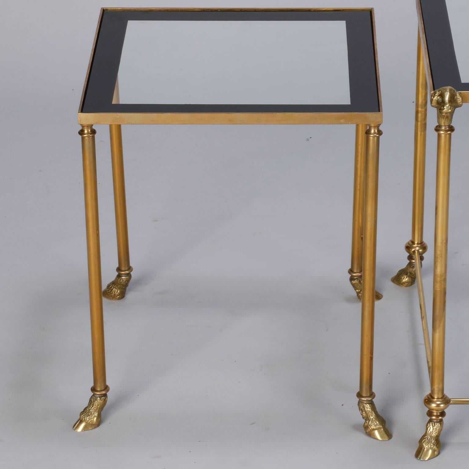 Trio Brass and Glass Ram's Head and Hoof Feet Nesting Tables 2