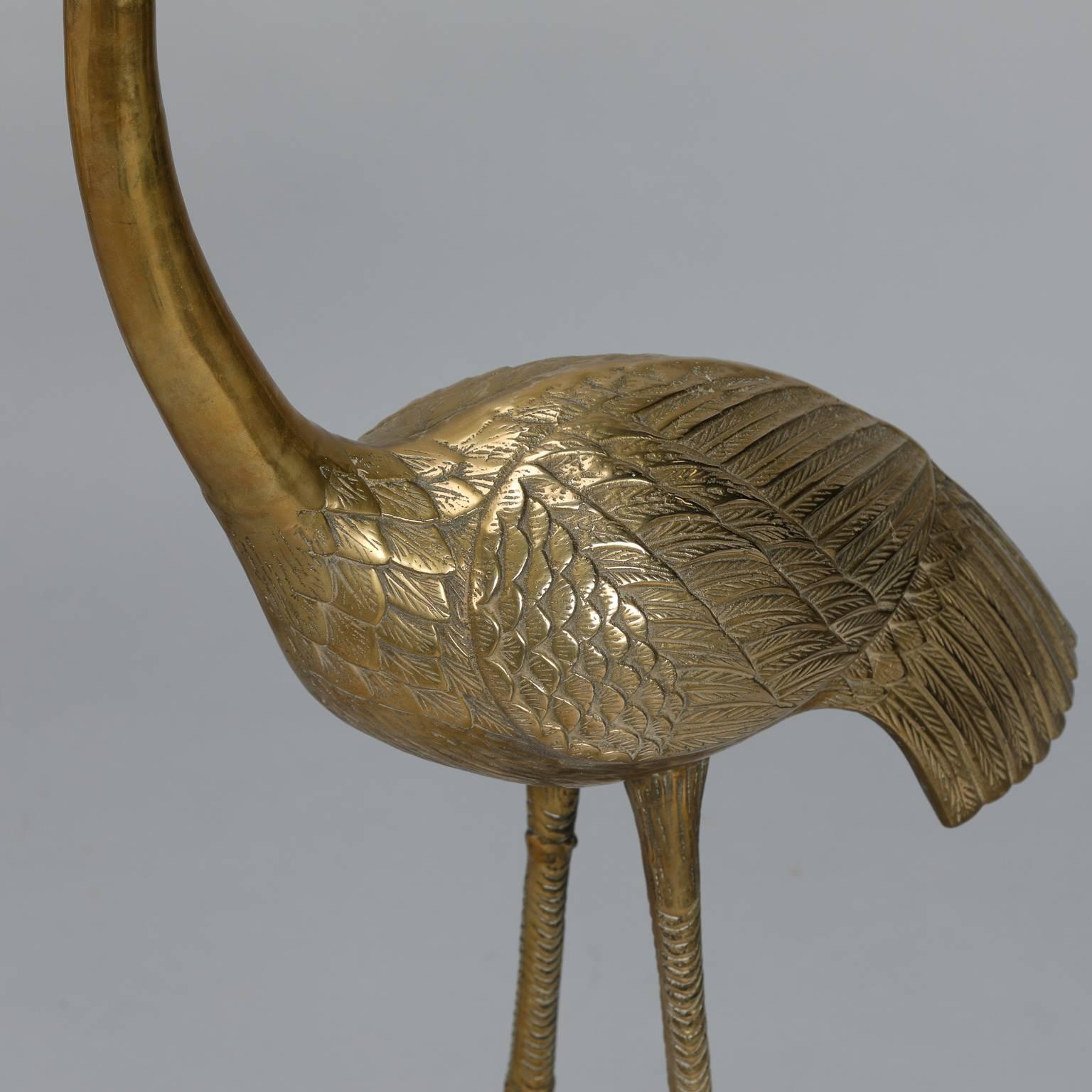 Italian Pair of Tall Sculptural Brass Cranes or Herons