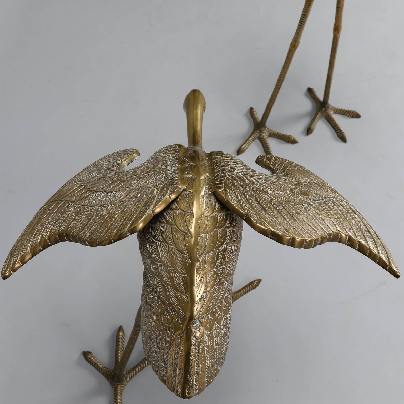 Cast Pair of Tall Sculptural Brass Cranes or Herons