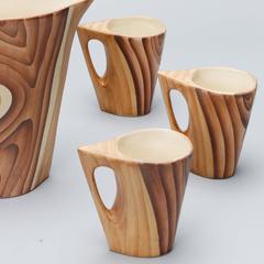 Vallauris Faux Bois Ceramic Pitcher with Six Mugs