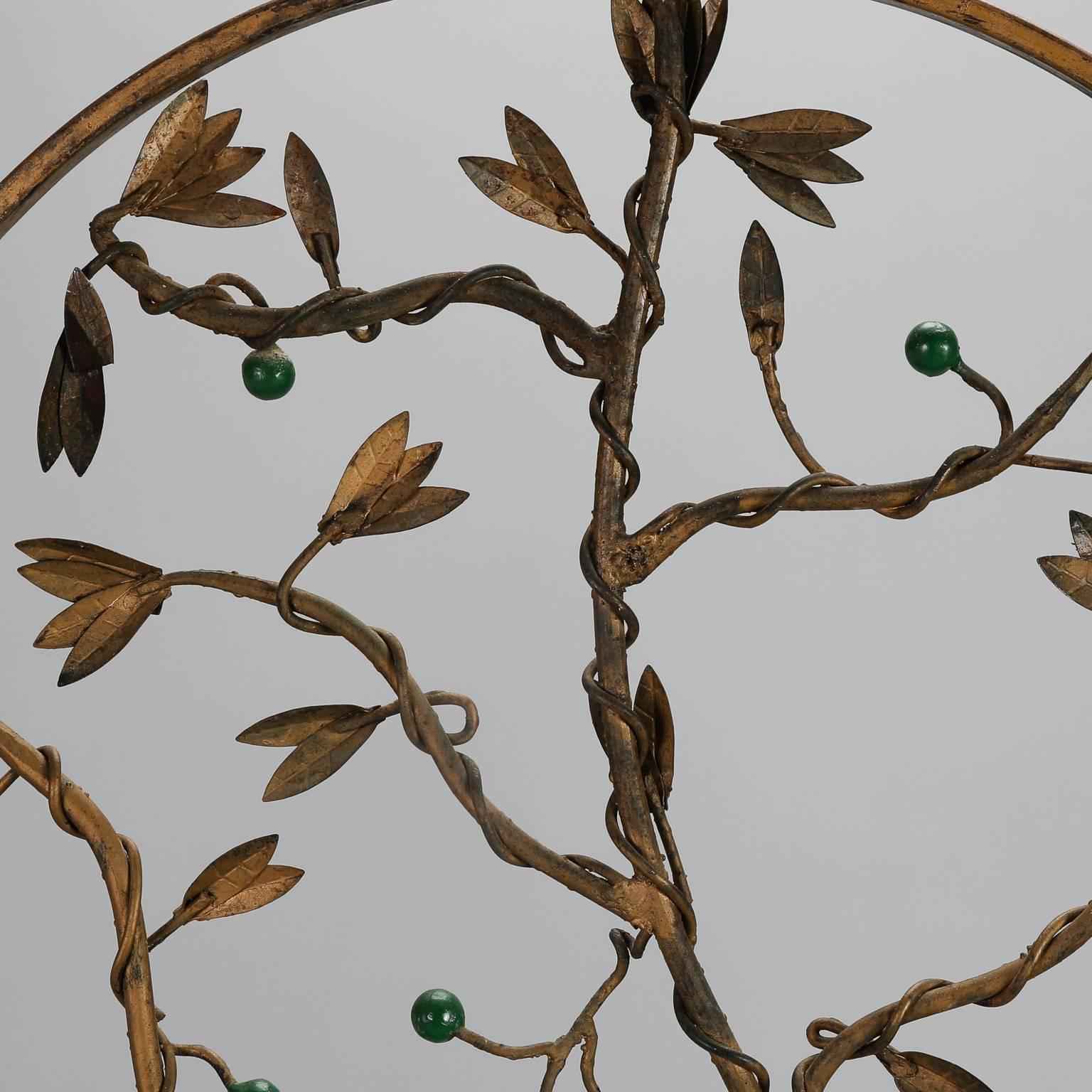 Gilt Metal Three-Panel Floor Screen with Vine and Berry Motif 2