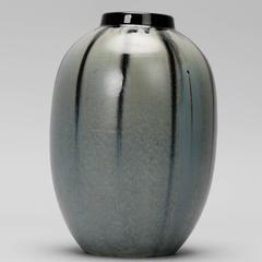 Thulin Belgium Blue Grey Drip Glaze Vase