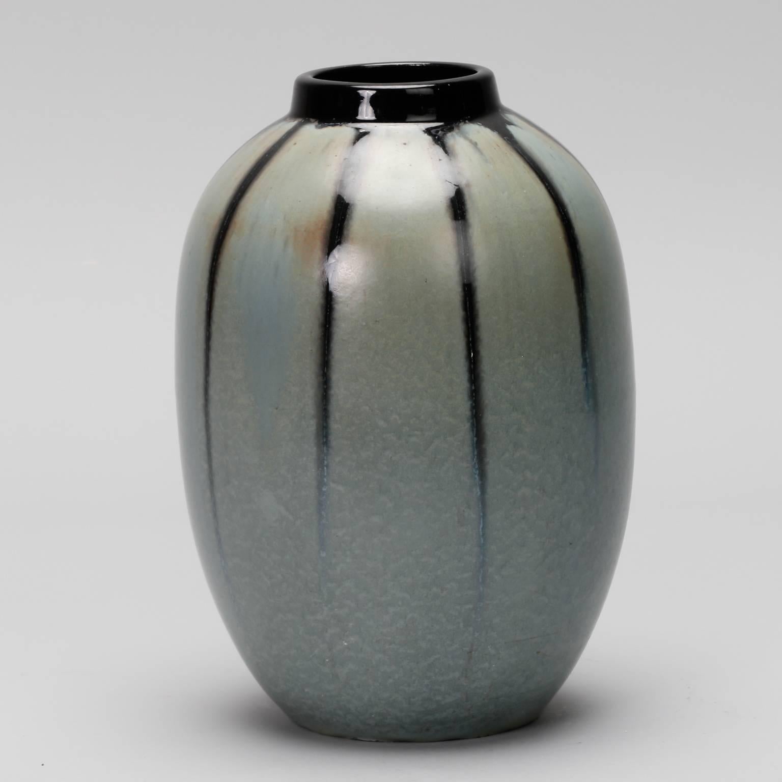 Belgian Thulin Belgium Blue Grey Drip Glaze Vase