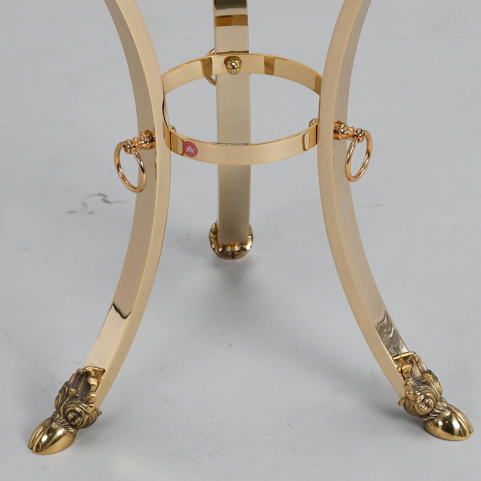 Glass Mid-Century Spanish Neoclassical Brass Ram's Foot Side Table