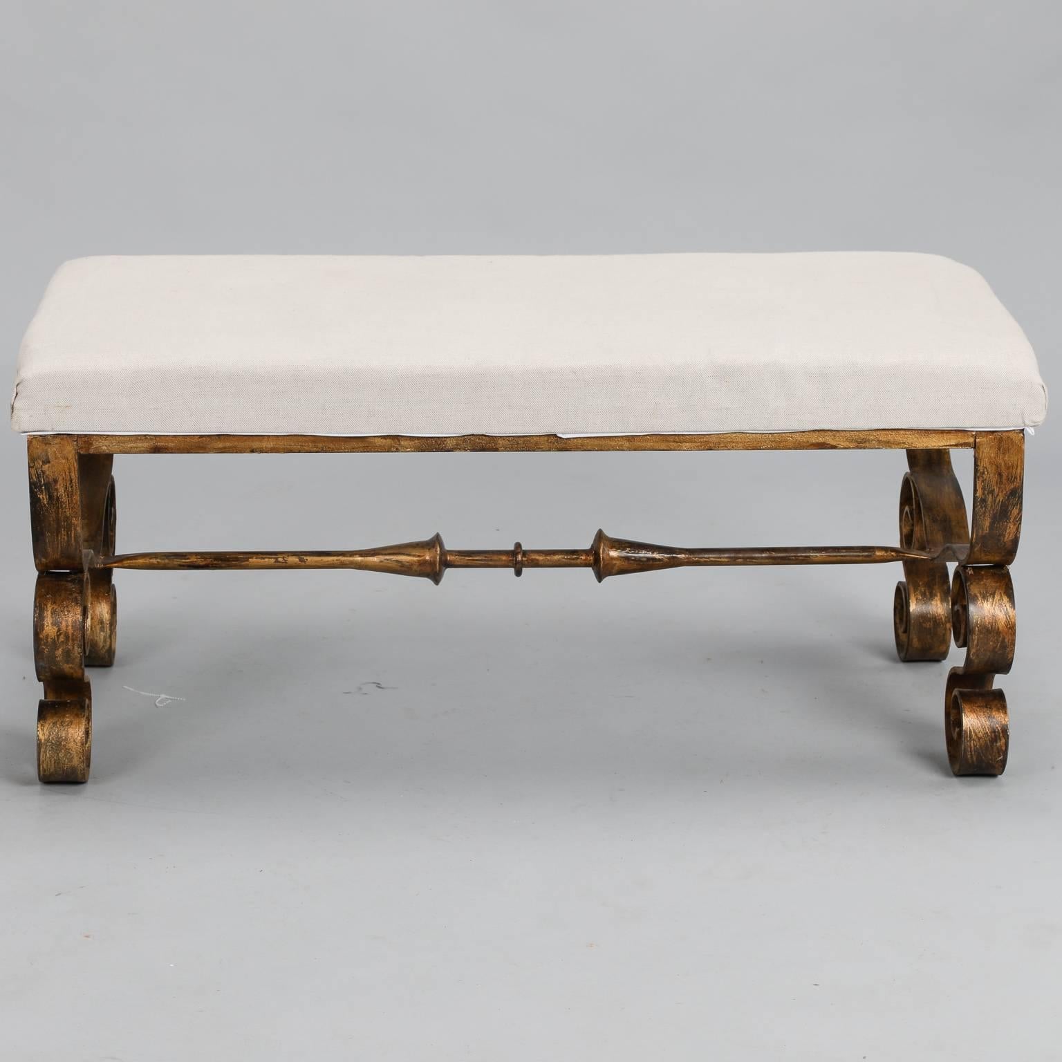 Spanish Upholstered Bench with Scrolled Gilt Metal Legs