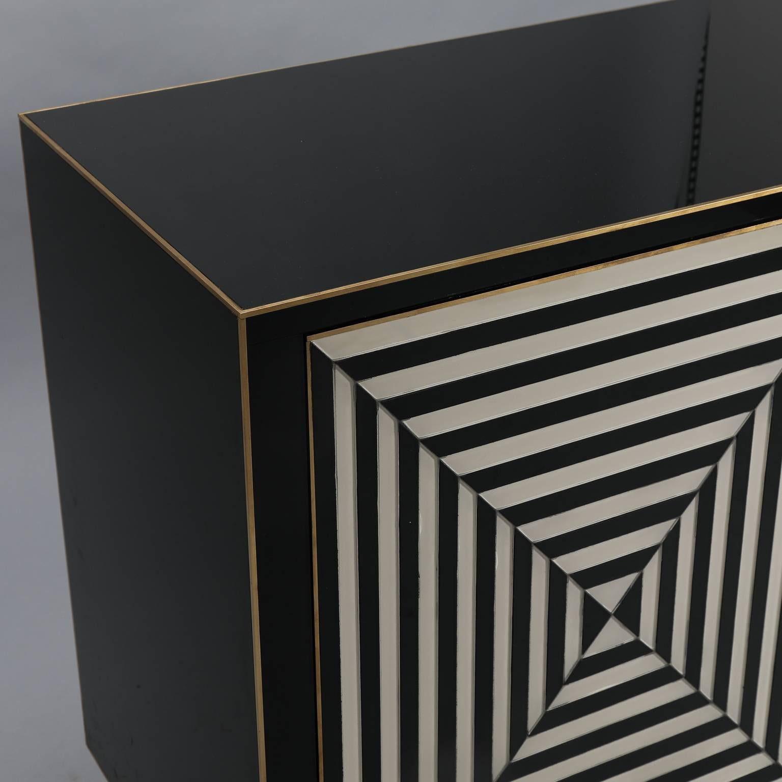 Mid-Century Modern Custom-Made Op Art Black and White Murano Glass Clad Cabinet
